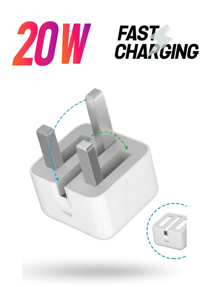 20W Foldable Fast Charging Wall Adapter Compatible with iPhone 12 Pro Max/11 Pro Max/SE, iPad
