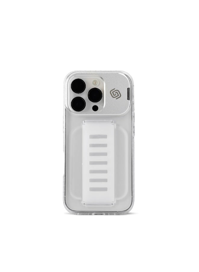 جريب 2 يو غطاء Grip2U BOOST مع حامل مدمج لهاتف iPhone 16 Pro، شفاف، مزود بحزام مدمج لقبضة الإصبع، تصميم نحيف مقاوم للصدمات، حماية من السقوط، متوافق مع الشحن اللاسلكي - Image 1
