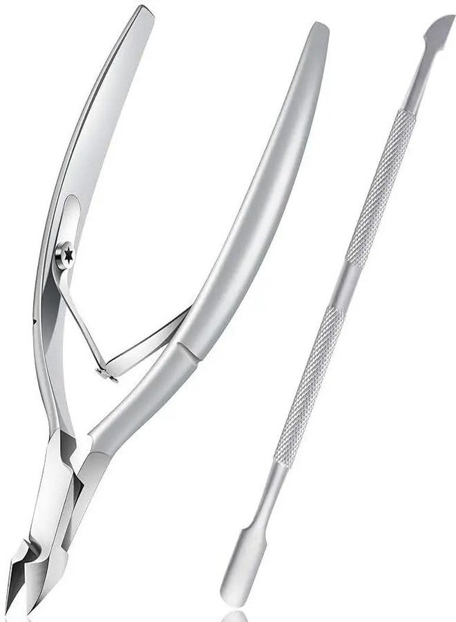 PEACORA Professional Cuticle Cutter and Pusher Set, Silver, Nail Art Tool - Image 1