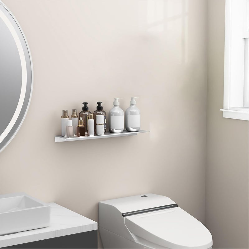 Danpoo Adhesive Floating Shelf for Wall Storage, Metal Wall Shelf for Bathroom/Living Room/Kitchen/Bedroom, 20" Long Display Shelf for Collectibles, Silver - Image 5