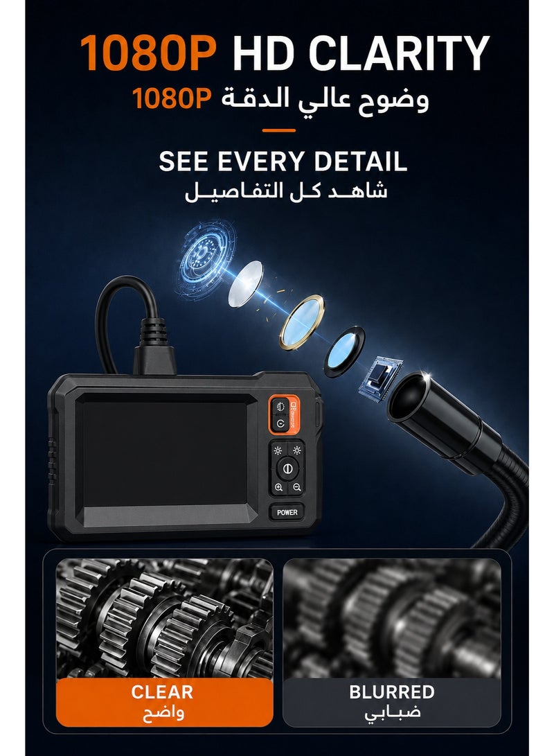 Yatao Endoscope Camera with Light, Borescope Camera with 4.3" IPS Screen, 1080P HD with 8 LED Lights, 16.4FT Semi-Rigid Cord Bore Scope - Image 4