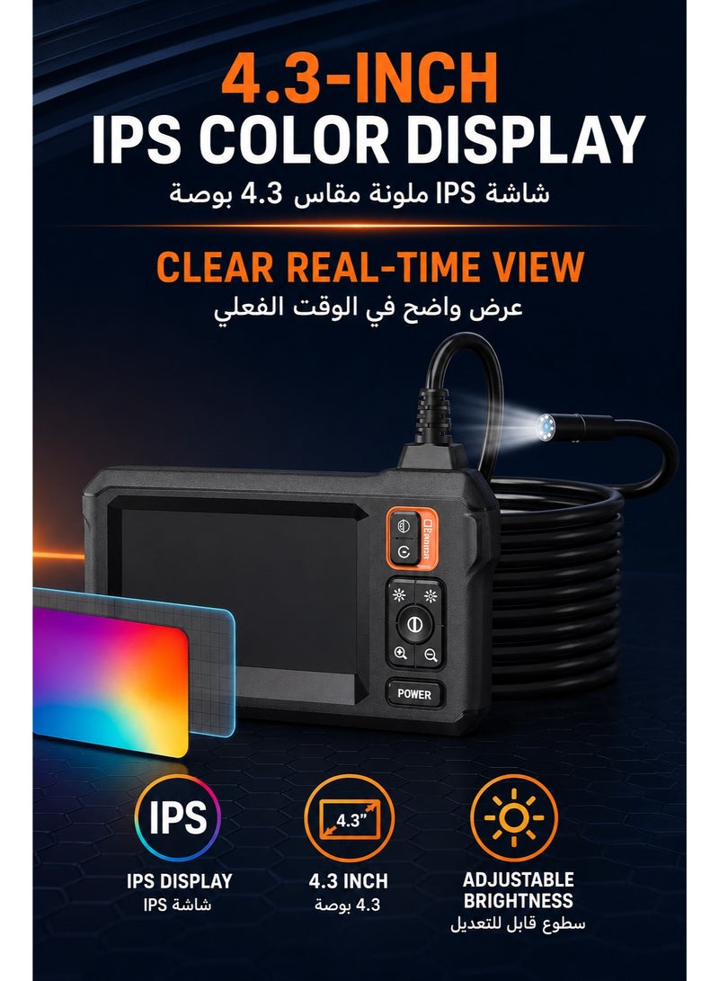 Yatao Endoscope Camera with Light, Borescope Camera with 4.3" IPS Screen, 1080P HD with 8 LED Lights, 16.4FT Semi-Rigid Cord Bore Scope - Image 5