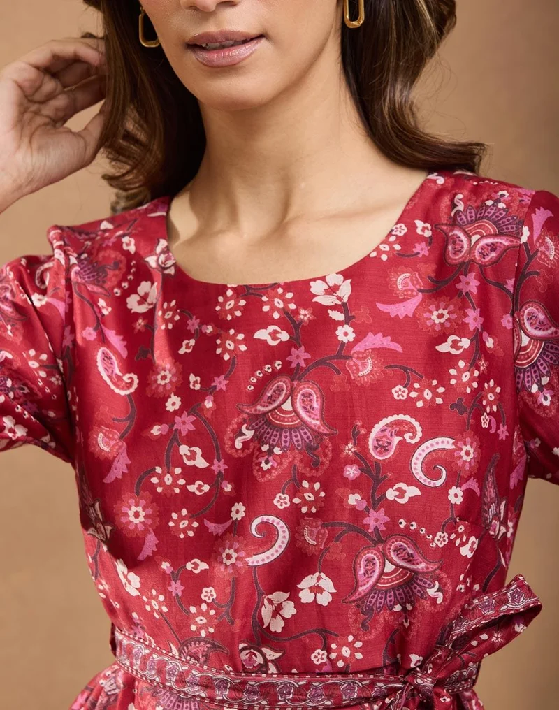 Fabindia  Red Cotton Silk Midi Dress for Women | Best Price UAE