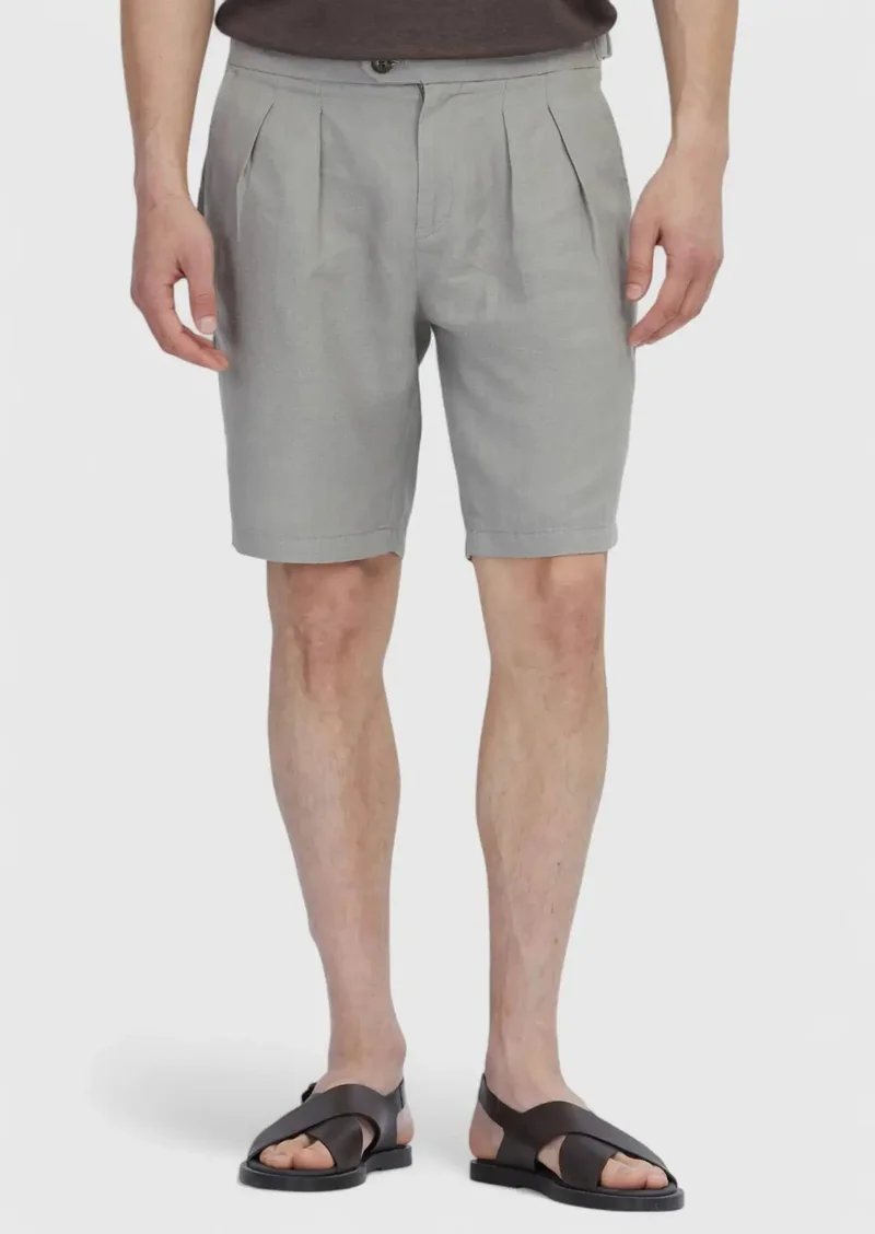 رامسي شورت برمودا كاجوال من الكتان 100%، بقصة جزرة، مصنوع من فرو المنك المنسوج، بنسيج المنك.