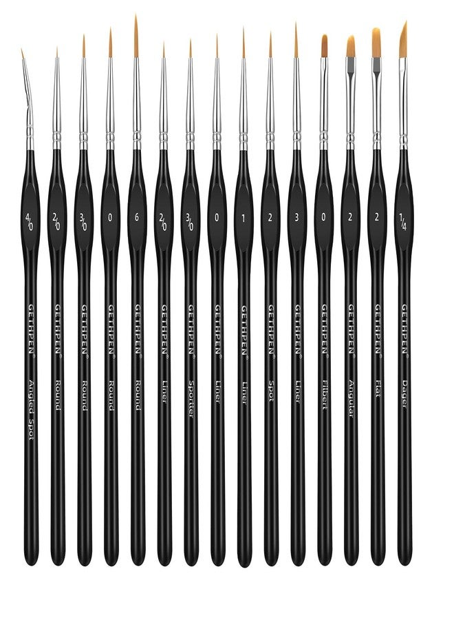 GETHPEN Extreme Detail Paint Brush Set, 15pcs Miniature & Micro Brushes for Fine Detailing, Acrylic, Watercolor, Oil, Models, Paint by Numbers, Rock Painting, Craft - Image 1