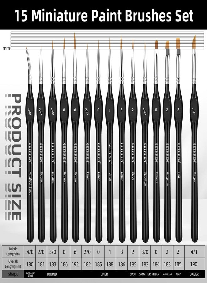 GETHPEN Extreme Detail Paint Brush Set, 15pcs Miniature & Micro Brushes for Fine Detailing, Acrylic, Watercolor, Oil, Models, Paint by Numbers, Rock Painting, Craft - Image 2