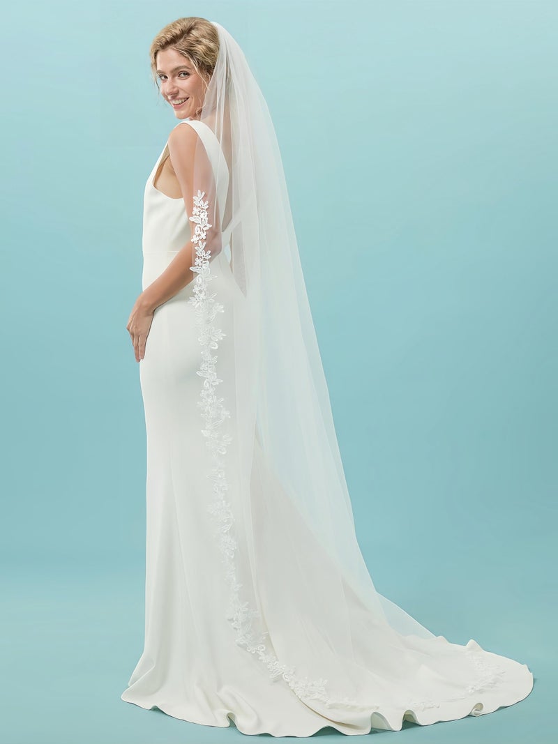 AierHuiOi Bridal Veil 1 Tier Lace Ivory Wedding Veil With Metal Comb veils for women wedding 79 Inch - Image 2
