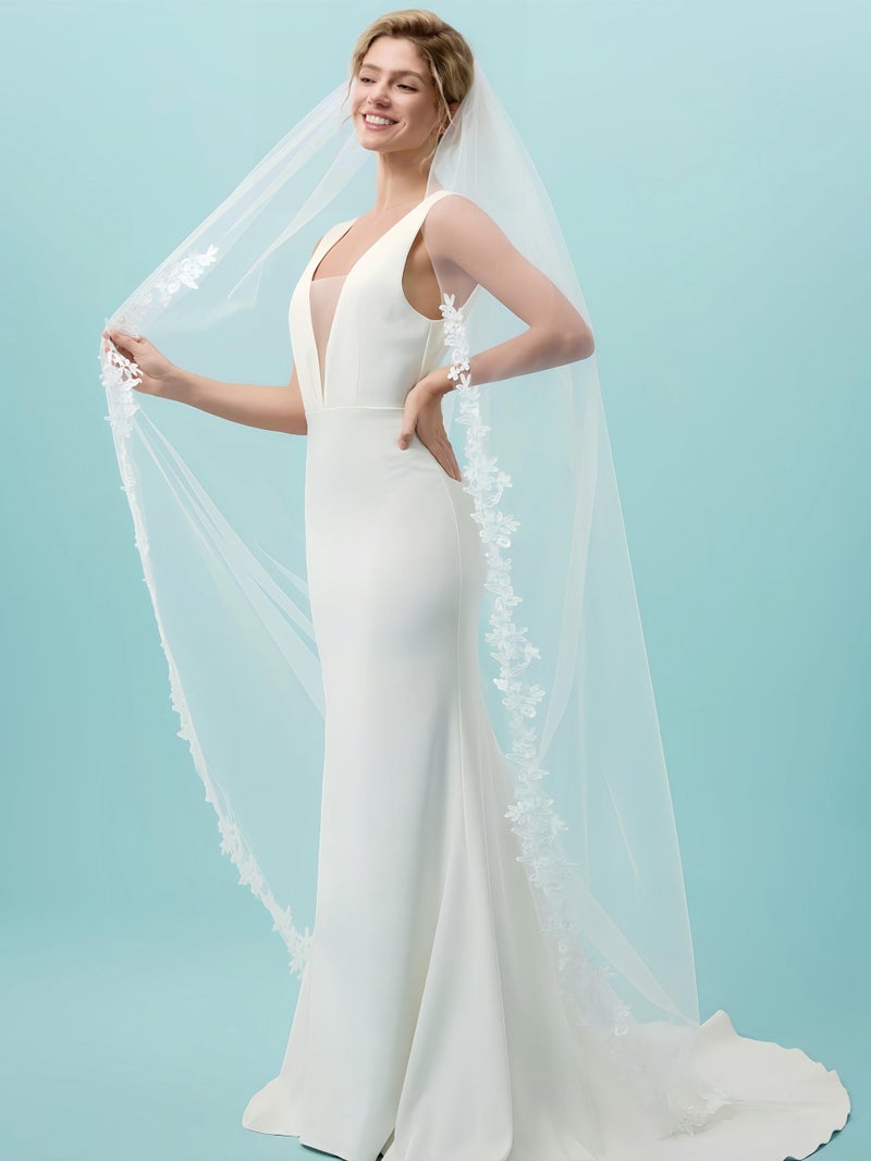 AierHuiOi Bridal Veil 1 Tier Lace Ivory Wedding Veil With Metal Comb veils for women wedding 79 Inch - Image 3