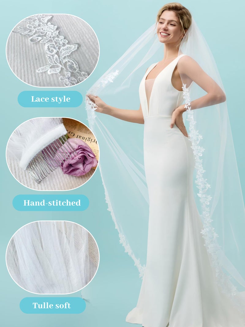 AierHuiOi Bridal Veil 1 Tier Lace Ivory Wedding Veil With Metal Comb veils for women wedding 79 Inch - Image 5