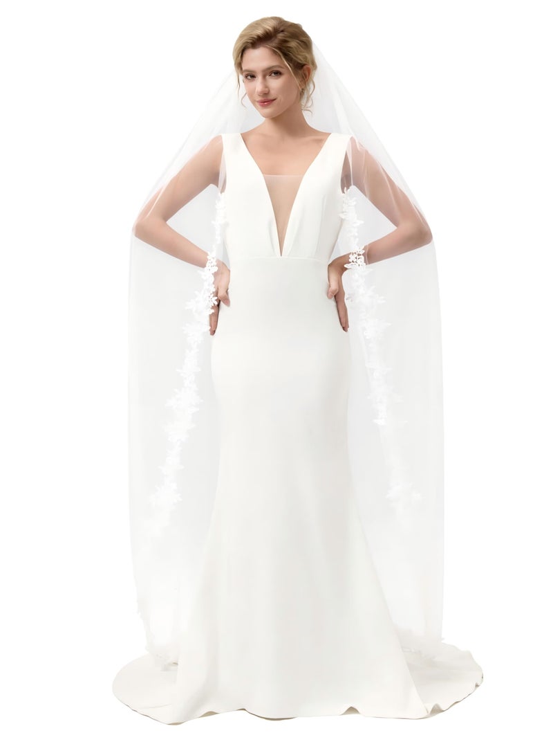 AierHuiOi Bridal Veil 1 Tier Lace Ivory Wedding Veil With Metal Comb veils for women wedding 79 Inch - Image 1