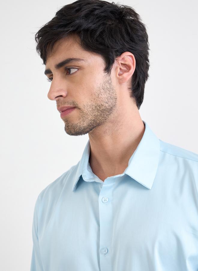 Styli Solid Cotton Lycra Slim Fit Spread Collar Shirt - Image 3