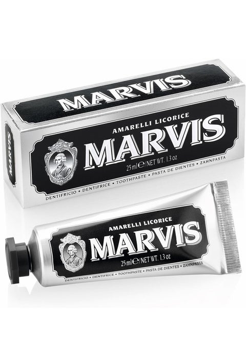 Marvis Amarelli Licorice Mint Toothpaste 25ml - Unique Flavor with Fresh Mint and Licorice
