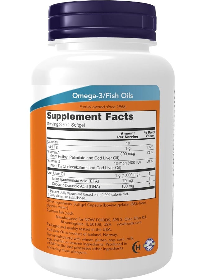 Now Supplements, Cod Liver Oil, Extra Strength 1,000 Mg With Vitamins A & D3, Epa, Dha, 90 Softgels - Image 2
