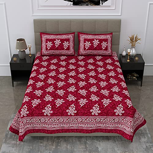 SheetKart 144 TC 100% Cotton Batik Printed Double Bedsheet with 2 Pillow Covers, Burgundy Red - Image 4