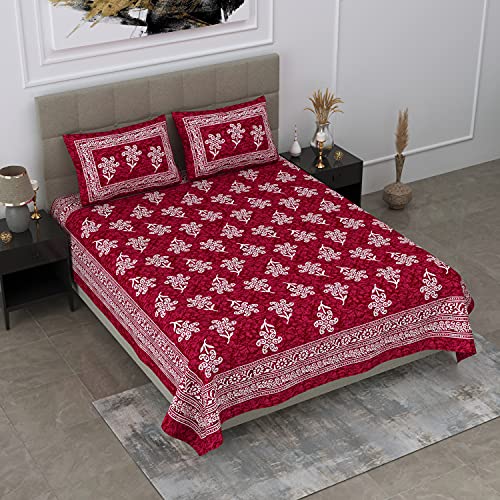 SheetKart 144 TC 100% Cotton Batik Printed Double Bedsheet with 2 Pillow Covers, Burgundy Red - Image 3