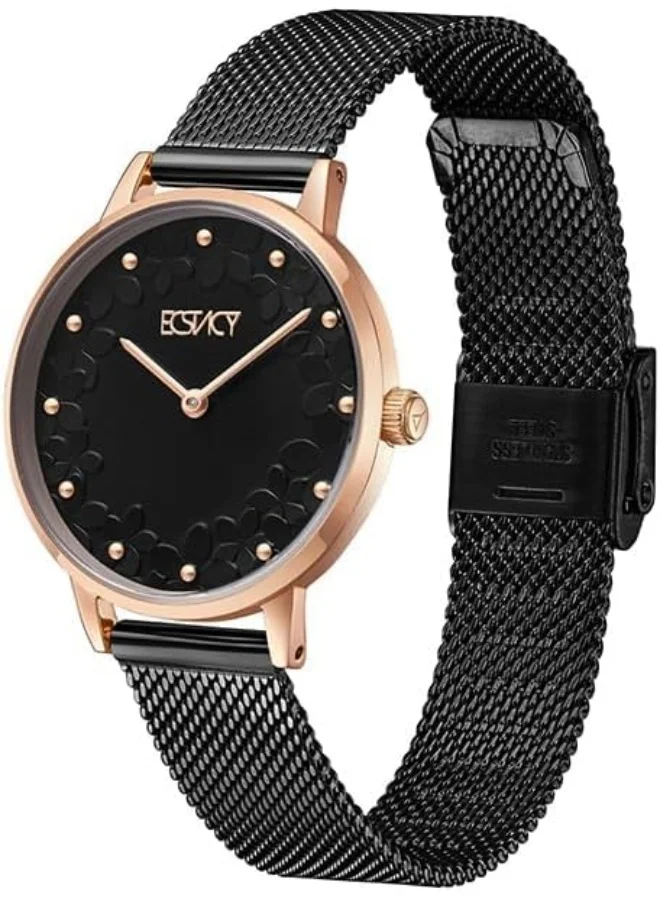ECSTACY Ecstacy Women's VJ20 Movement Watch, Analog Display and Stainless Steel Strap - E23502-KMBB, Black