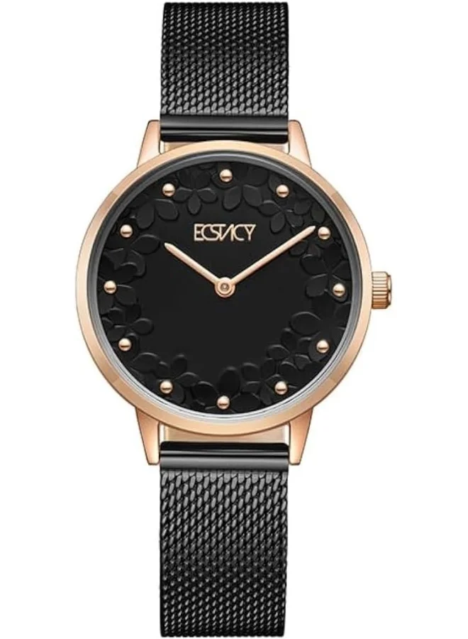 ECSTACY Ecstacy Women's VJ20 Movement Watch, Analog Display and Stainless Steel Strap - E23502-KMBB, Black