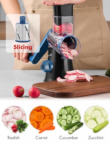 GDL Cheese Grater Rotary, Rotary Grater for Kitchen, Kitchen Vegetable Slicer with 3 Drum Blades, Fast Cutting Cheese Shredder for Vegetables and Nuts - Image 3
