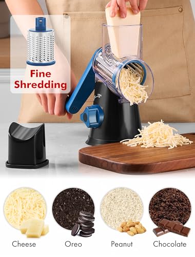 GDL Cheese Grater Rotary, Rotary Grater for Kitchen, Kitchen Vegetable Slicer with 3 Drum Blades, Fast Cutting Cheese Shredder for Vegetables and Nuts - Image 2