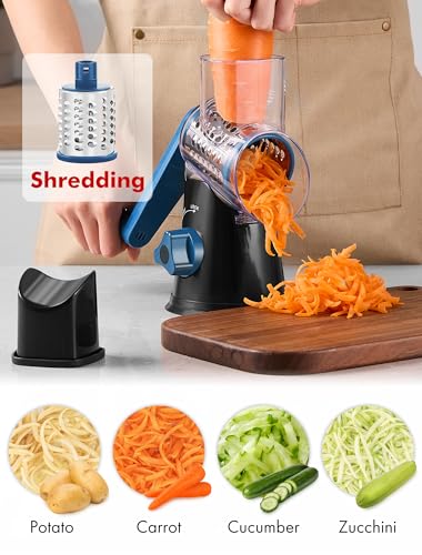 GDL Cheese Grater Rotary, Rotary Grater for Kitchen, Kitchen Vegetable Slicer with 3 Drum Blades, Fast Cutting Cheese Shredder for Vegetables and Nuts - Image 4