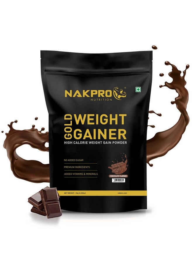 NAKPRO GOLD WEIGHT GAINER | High Carbs & High Calorie | 13g Protein, 80g Carbs |Added Vitamins & Digestive Enzymes|Easy Mixing, Digesting Powder for Men & Women | 1 Kg Chocolate Flavour (10 Servings) - Image 1