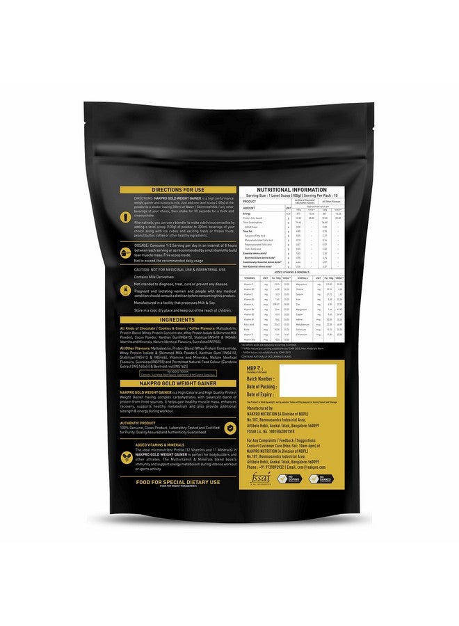 NAKPRO GOLD WEIGHT GAINER | High Carbs & High Calorie | 13g Protein, 80g Carbs |Added Vitamins & Digestive Enzymes|Easy Mixing, Digesting Powder for Men & Women | 1 Kg Chocolate Flavour (10 Servings) - Image 2