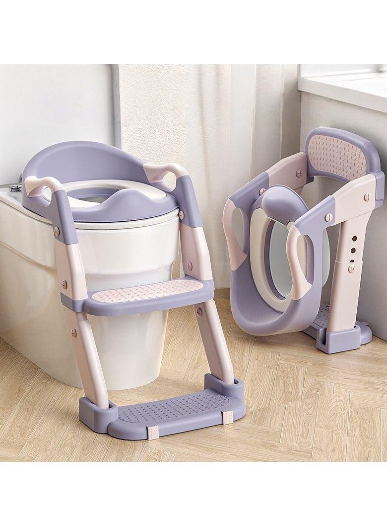 RAKAY Potty Training Seat, Toddler Potty Training Toilet with Step Stool Ladder for Kids Boys Girls, 3 in 1 Foldable Toilet Seat Potty Chair with Urinals, Splash Guard, Handles, Anti-Slip Pad,Grey - Image 1