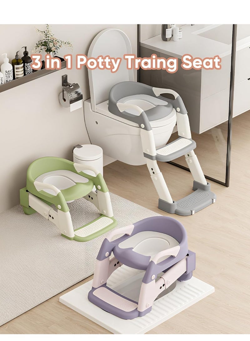 RAKAY Potty Training Seat, Toddler Potty Training Toilet with Step Stool Ladder for Kids Boys Girls, 3 in 1 Foldable Toilet Seat Potty Chair with Urinals, Splash Guard, Handles, Anti-Slip Pad,Grey - Image 2