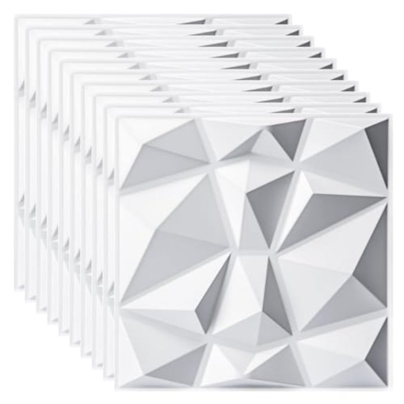 3D Wall Panels 10PCS,30CM/11.8 x 30CM/11.8 PVC Waterproof Wall Panel Diamond Textured Modern Decor Wall Tiles Accent Wall Panels for Living Room Bedroom Hotel Office, Coving 9.7 Sq.FtMatt White - Image 1
