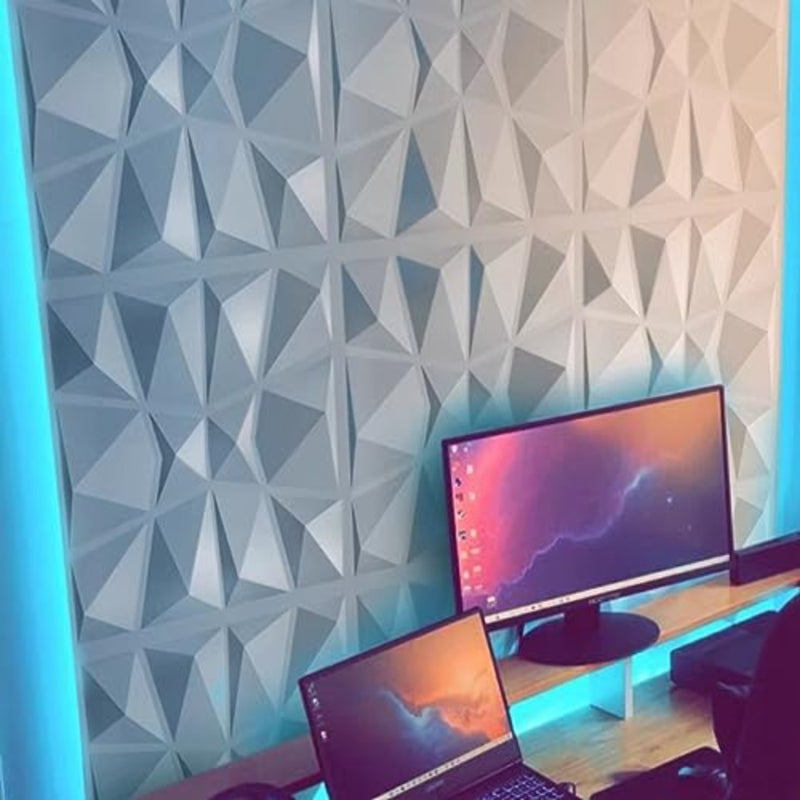 3D Wall Panels 10PCS,30CM/11.8 x 30CM/11.8 PVC Waterproof Wall Panel Diamond Textured Modern Decor Wall Tiles Accent Wall Panels for Living Room Bedroom Hotel Office, Coving 9.7 Sq.FtMatt White - Image 5