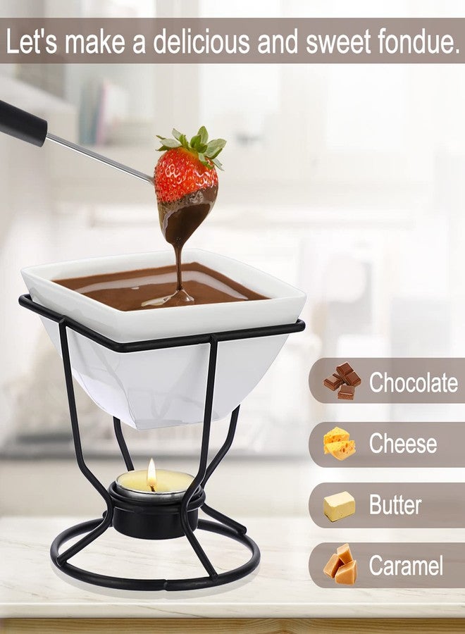 BSTKEY Ceramic Butter Warmer Set, Fondue Pot Melting Pot Set, Melt Hot Pot Square Bowl Set For Cheese Chocolate Butter Caramel, with 2 Dipping Forks - Image 4