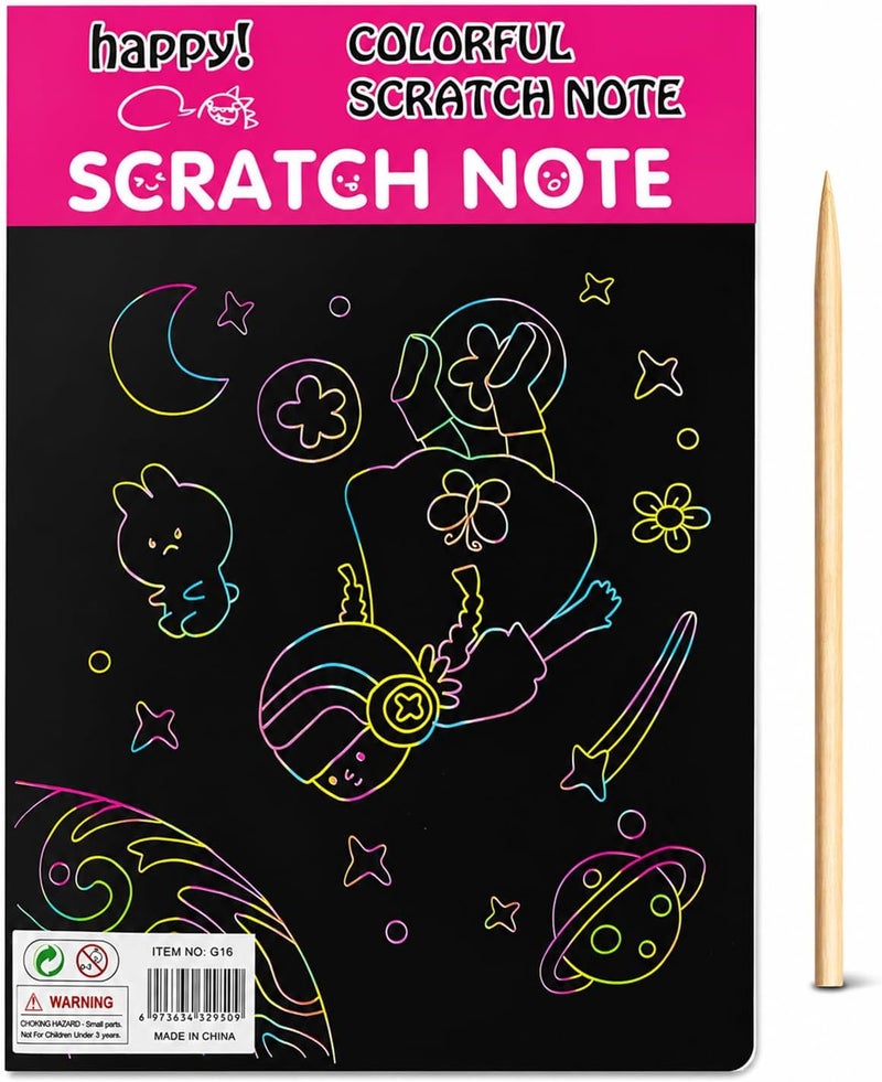 Scratch Note - Colorful Scratch Art Book With Wooden Drawing Pen, Creative Drawing & Doodle Activity Sheets, Multicolor Reveal Art Pages For Home Craft Projects & Fun Art Time