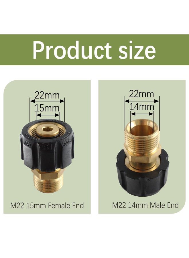 AUXBC Pressure Washer Adapter, M22 15mm Female Thread to M22 14mm Male Fitting, 5000 PSI Pressure Washer Hose Coupler Brass Quick Hose Connector - Image 2