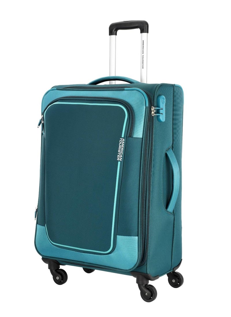 AMERICAN TOURISTER American Tourister ICOR (Large) 82cms|Carry On Trolley Bag for Travel|Wet Pocket| Expandable|Polyester Luggage|Combination Lock|4 Wheel Suitcase for Men & Women (Teal)|Light Weight & Durable  - Image 1