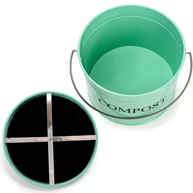AVLA Kitchen Compost Bin, 1 Gallon Countertop Food Waste Container, Odorless Composter Bucket with Lid and Charcoal Filter, Indoor Metal Composting Pail, Mint Green - Image 5