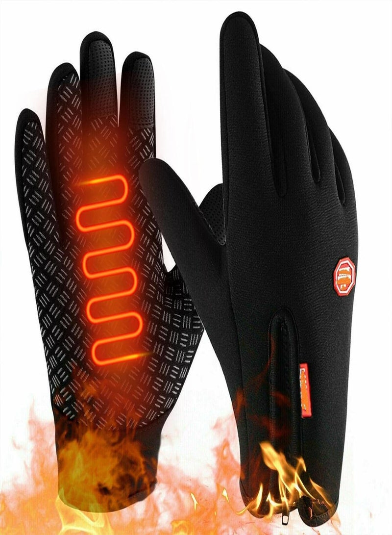 GGOOT Winter Gloves Men Thermal Gloves, Thermal Gloves, Women Anti-Slip Touch Screen Gloves for Running Walking Hiking Skiing Biking Sporting Black with Reflective Stripe - Image 1