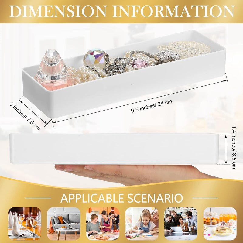 Teling 4 Pack Plastic Drawer Organizer 9.5 x 3 x 1.4 Inch Tabletop Organizer Tray Stationery Holder White Half Accessory Tray Stackable Storage Container for Vanity Office Home Utensils Gadgets Shelf Kitchen - Image 2