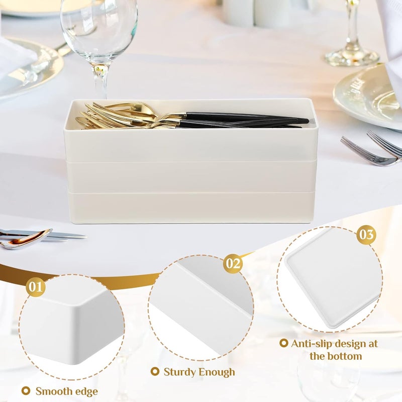 Teling 4 Pack Plastic Drawer Organizer 9.5 x 3 x 1.4 Inch Tabletop Organizer Tray Stationery Holder White Half Accessory Tray Stackable Storage Container for Vanity Office Home Utensils Gadgets Shelf Kitchen - Image 3