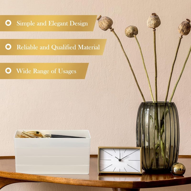 Teling 4 Pack Plastic Drawer Organizer 9.5 x 3 x 1.4 Inch Tabletop Organizer Tray Stationery Holder White Half Accessory Tray Stackable Storage Container for Vanity Office Home Utensils Gadgets Shelf Kitchen - Image 5