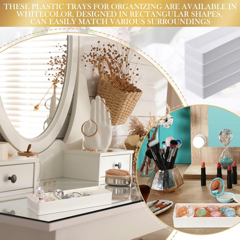 Teling 4 Pack Plastic Drawer Organizer 9.5 x 3 x 1.4 Inch Tabletop Organizer Tray Stationery Holder White Half Accessory Tray Stackable Storage Container for Vanity Office Home Utensils Gadgets Shelf Kitchen - Image 4