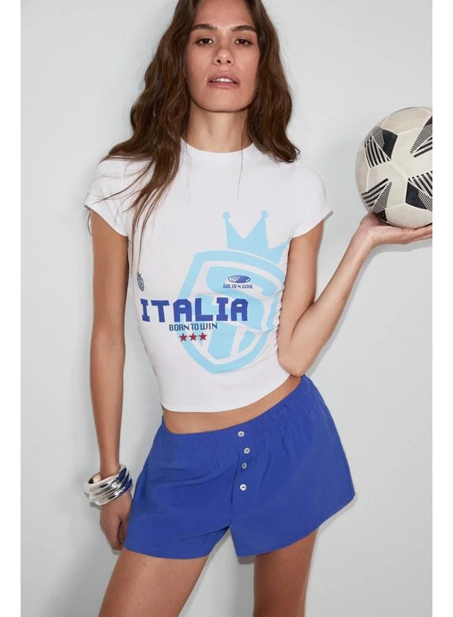 GRIMELANGE PORTU Women's Soft and Flexible Fabric with Contrasting Color Print Detailed White T‑Shirt.
