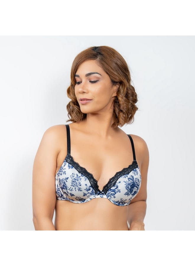 Aadaraya Aadaraya Lace Detail A-frame Bra with Hook and Eye Closure  - Image 1