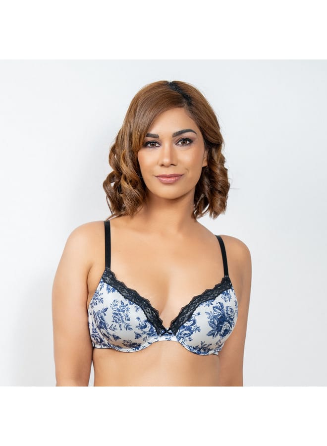 Aadaraya Aadaraya Lace Detail A-frame Bra with Hook and Eye Closure  - Image 2