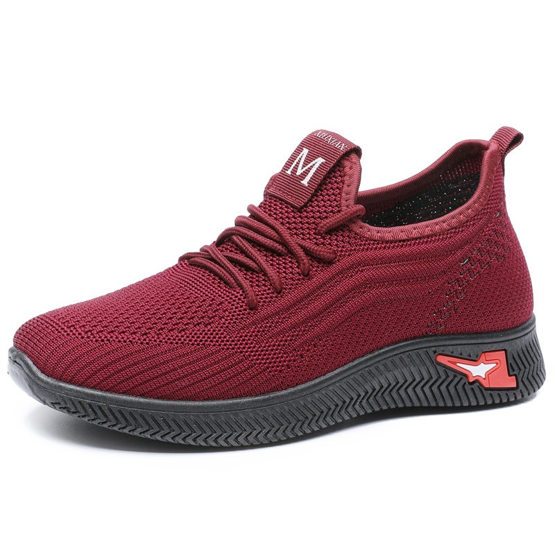 Beijing Cloth Shoes Women Breathable Low Heel Casual Dark red [B12]] 