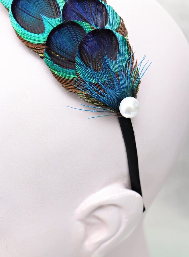 DAZCOS Peacock Feather Headband Crown Carnival Headpiece Fascinator Headdress 1920s Gatsby Cosplay Headwear (Blue 1) - Image 4