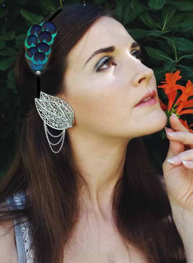 DAZCOS Peacock Feather Headband Crown Carnival Headpiece Fascinator Headdress 1920s Gatsby Cosplay Headwear (Blue 1) - Image 5