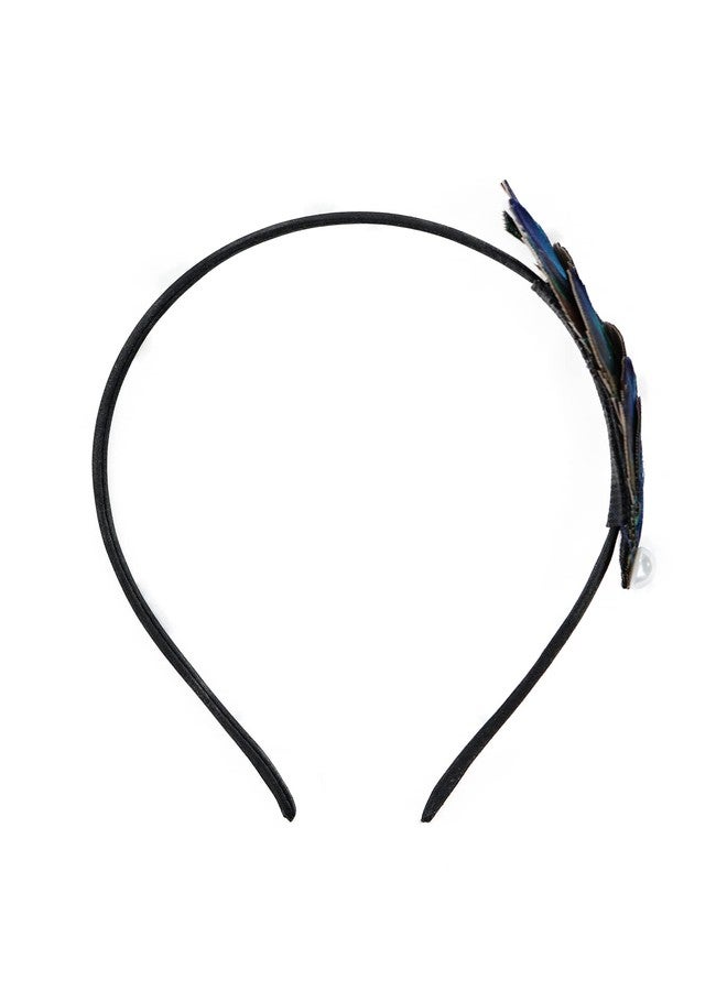 DAZCOS Peacock Feather Headband Crown Carnival Headpiece Fascinator Headdress 1920s Gatsby Cosplay Headwear (Blue 1) - Image 3