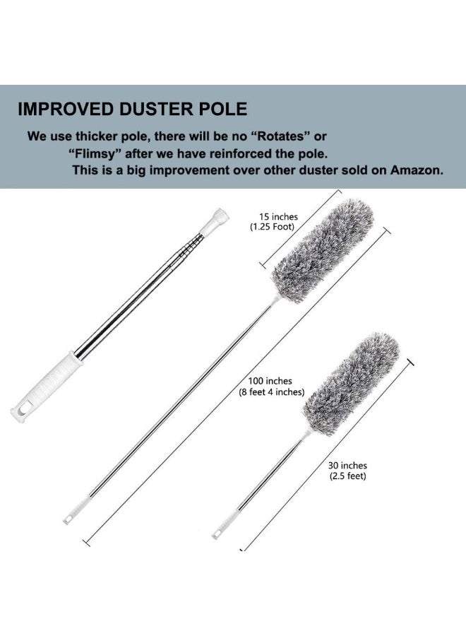 AKSONZ Telescopic Microfiber Feather Duster Grey  Extendable 76cm to 2.5m Pole, Extra Long 30-100in Cobweb Duster for Ceiling Fans, Roofs, Blinds, Furniture - Bendable, Washable, Non Scratch - Image 5