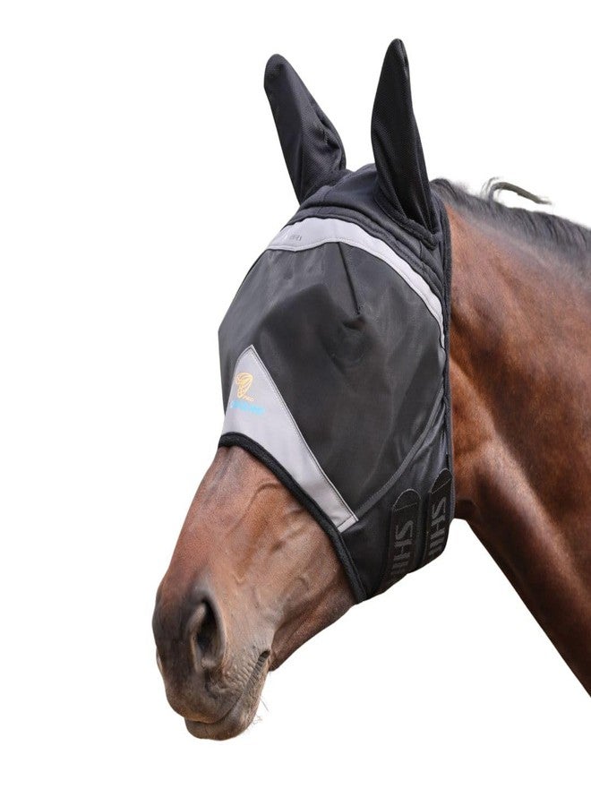 شيريس قناع الذباب الشبكي الناعم من شايرز فلاي جارد برو مع أذنين - مقاس كبير جدًا | خفيف الوزن، يسمح بالتهوية، يوفر حماية من الذباب والحشرات | ملائم تمامًا للاستخدام في المراعي والإسطبلات | لون أسود فاحم - Image 1