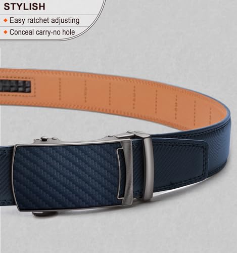 KEMISANT Belt Men, Sliding Ratchet Belt Genuine Leather For Gift Mens Dress Pants Oxfords,Size Adjustable(Purplish Blue,30"-36" Waist Adjustable) - Image 2